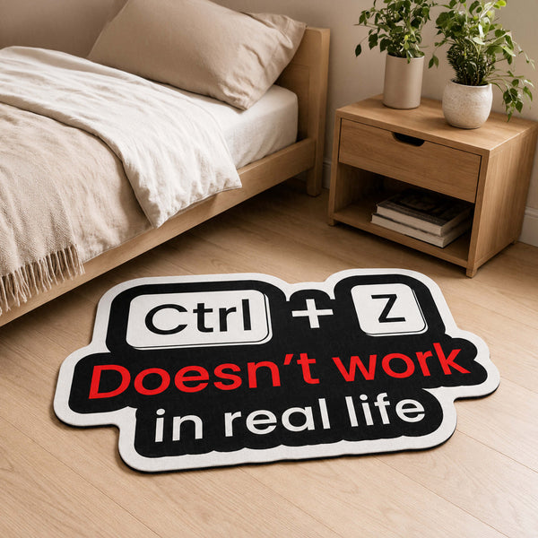 Ctrl + Z Doesn't Work in Real Life Funny Flat Rug | Programmer Keyboard Shortcut Humor Cut-out Flat Rug | Coder Desk & Office Floor Decor