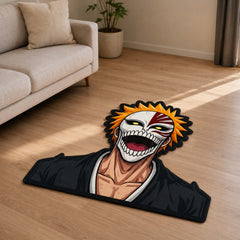 Ichigo Kurosaki Hollow Mask Cut-out Flat Rug | Bleach Anime Floor Rug | Premium Soul Reaper Gaming Room Decor