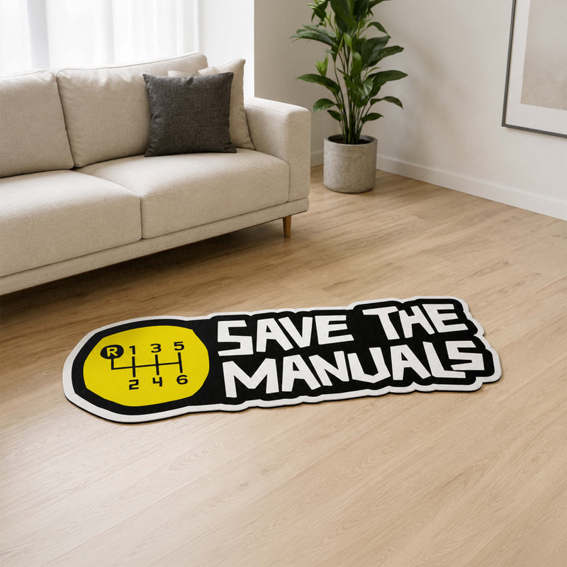 Save The Manuals Gear Shift Flat Rug | Manual Transmission Car Enthusiast Die-Cut Flat Rug | JDM Automotive Garage Floor Decor