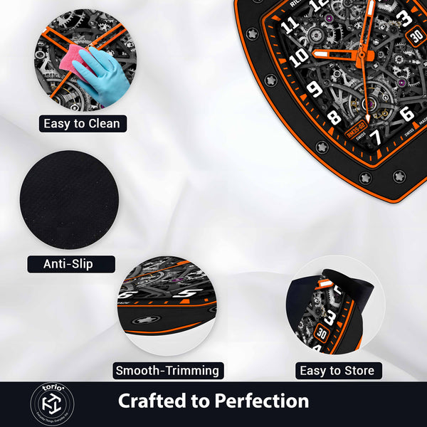 Richard Mille RM 35-02 Orange Skeleton Dial Flat Rug | Luxury Watch Face Area Rug | Premium Mechanical Timepiece Floor Mat for Bedroom, Gaming Room & Collector Décor