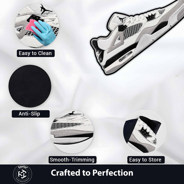 Air Jordan 4 Cut-out Flat Rug | Classic White & Black Sneaker Floor Rug | Premium Streetwear Room Decor