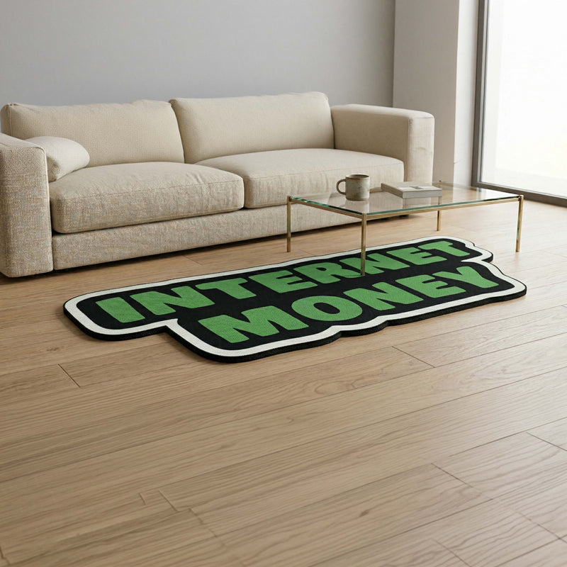 Internet Money Statement Floor Mat (3 mm Thick) | Bold Hustle Quote Cut-Out Rug for Office, Gaming Room & Entrepreneur Decor