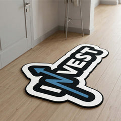 Invest Arrow Statement Floor Mat (3 mm Thick) | Bold Investment Quote Cut-Out Rug for Office, Trading Setup & Entrepreneur Decor