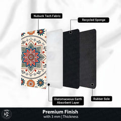 Indian Folk Mandala Circular Floor Mat (3 mm Thick) | Floral Ethnic Round Rug for Living Room, Pooja Room, Bedroom & Home Decor