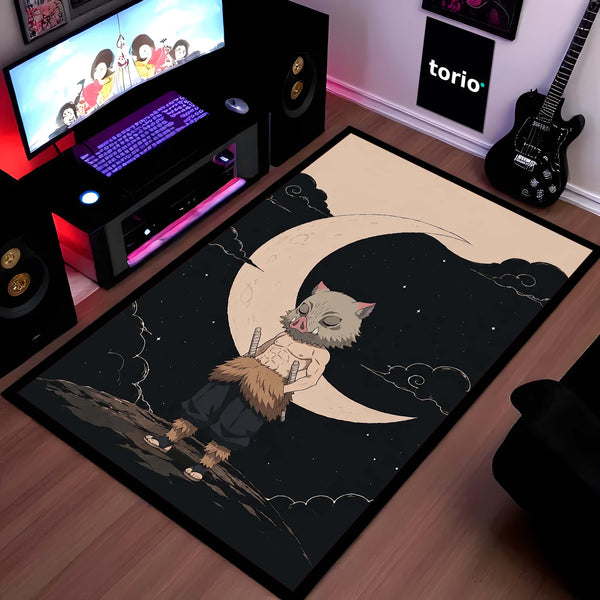Inosuke Hashibira Demon Slayer Area Flat Rug | Moonlit Beast Breathing Anime Area Flat Rug | Premium Anime Bedroom & Gaming Room Floor Decor