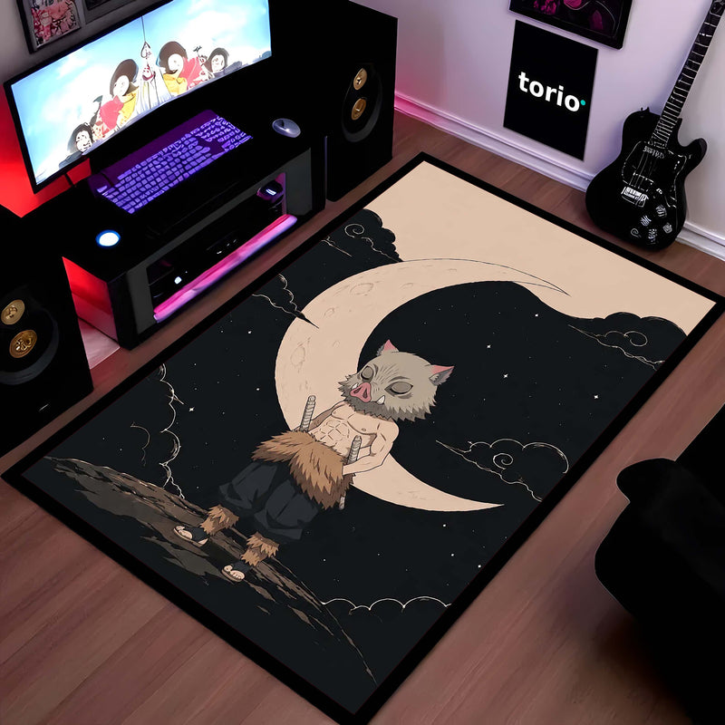 Inosuke Hashibira Demon Slayer Area Flat Rug | Moonlit Beast Breathing Anime Area Flat Rug | Premium Anime Bedroom & Gaming Room Floor Decor