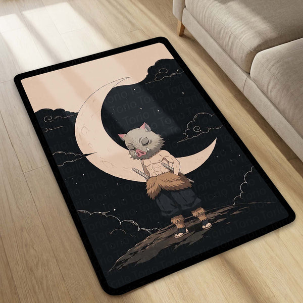 Inosuke Hashibira Demon Slayer Area Flat Rug | Moonlit Beast Breathing Anime Area Flat Rug | Premium Anime Bedroom & Gaming Room Floor Decor