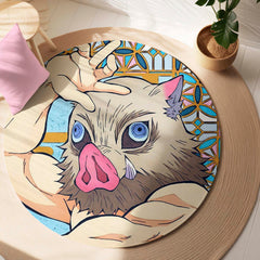 Inosuke Hashibira Round Rug | Demon Slayer Anime Floor Mat | Anti-Slip 3 mm Absorbent Circle Rug for Bedroom, Gaming Room & Anime Room Decor