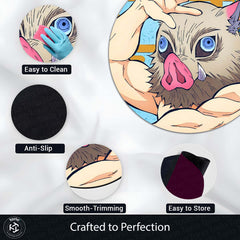 Inosuke Hashibira Round Rug | Demon Slayer Anime Floor Mat | Anti-Slip 3 mm Absorbent Circle Rug for Bedroom, Gaming Room & Anime Room Decor
