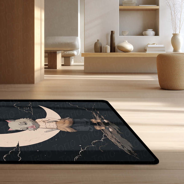 Inosuke Hashibira Demon Slayer Area Flat Rug | Moonlit Beast Breathing Anime Area Flat Rug | Premium Anime Bedroom & Gaming Room Floor Decor