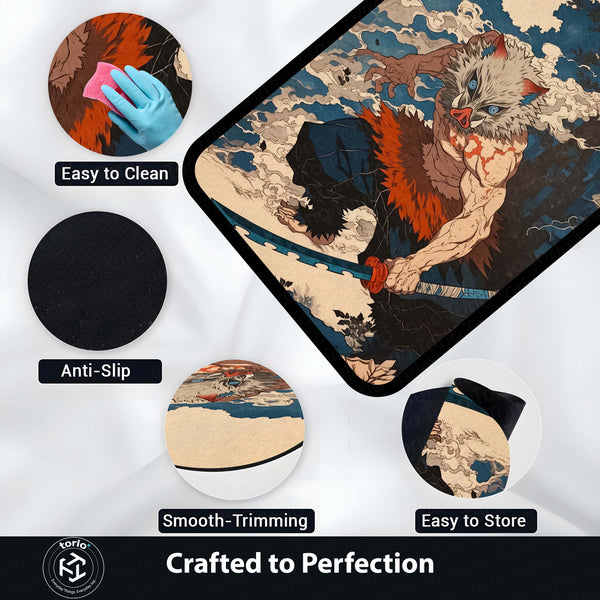 Inosuke Hashibira Anime Area Rug | Demon Slayer Inspired Floor Mat | Beast Mask Anime Rug for Bedroom, Gaming Room & Otaku Decor | Anti Slip Washable 3 mm Carpet