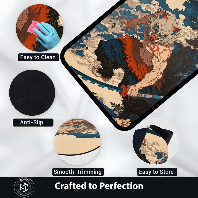 Inosuke Hashibira Anime Area Rug | Demon Slayer Inspired Floor Mat | Beast Mask Anime Rug for Bedroom, Gaming Room & Otaku Decor | Anti Slip Washable 3 mm Carpet