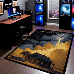 Interstellar Space Aesthetic Floor Mat | Rocket Launch Galaxy Area Rug | Anti-Slip 3mm Absorbent Floor Mat for Bedroom, Living Room, Gaming & Sci-Fi Decor