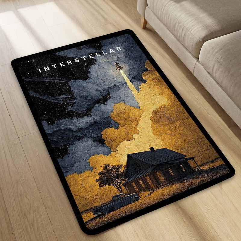 Interstellar Space Aesthetic Floor Mat | Rocket Launch Galaxy Area Rug | Anti-Slip 3mm Absorbent Floor Mat for Bedroom, Living Room, Gaming & Sci-Fi Decor