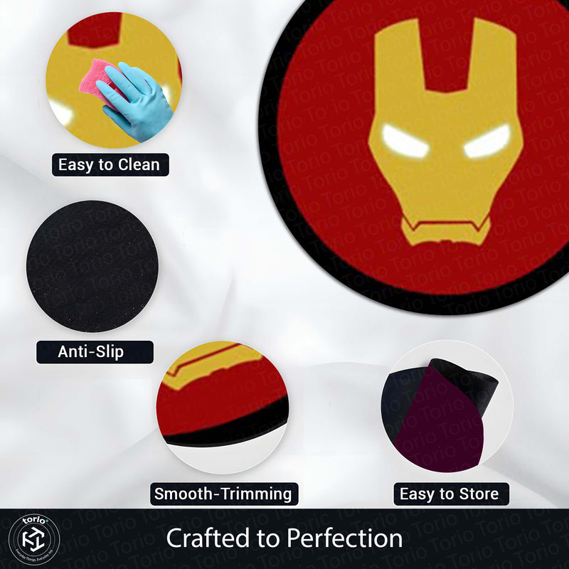 Iron Man Arc Reactor Round Rug | Marvel Superhero Floor Mat | Anti-Slip 3 mm Absorbent Circle Rug for Bedroom, Gaming Room & Marvel Fan Decor