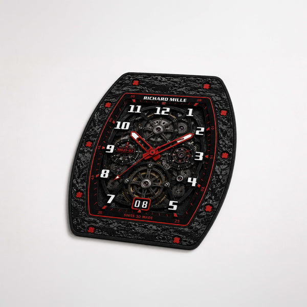 Richard Mille RM 35-03 Carbon Red Skeleton Dial Flat Rug | Luxury Watch Face Area Rug | Premium Mechanical Timepiece Floor Mat for Bedroom, Gaming Room & Collector Décor
