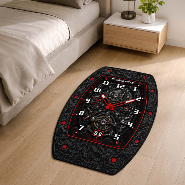Richard Mille RM 35-03 Carbon Red Skeleton Dial Flat Rug | Luxury Watch Face Area Rug | Premium Mechanical Timepiece Floor Mat for Bedroom, Gaming Room & Collector Décor