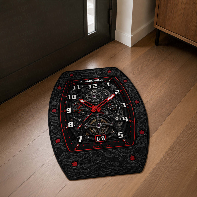 Richard Mille RM 35-03 Carbon Red Skeleton Dial Flat Rug | Luxury Watch Face Area Rug | Premium Mechanical Timepiece Floor Mat for Bedroom, Gaming Room & Collector Décor