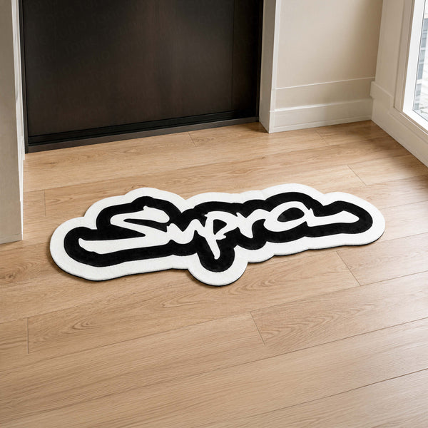 Toyota Supra Logo Script Flat Rug | JDM Supra Signature Die-Cut Flat Rug | Japanese Sports Car Garage Floor Decor
