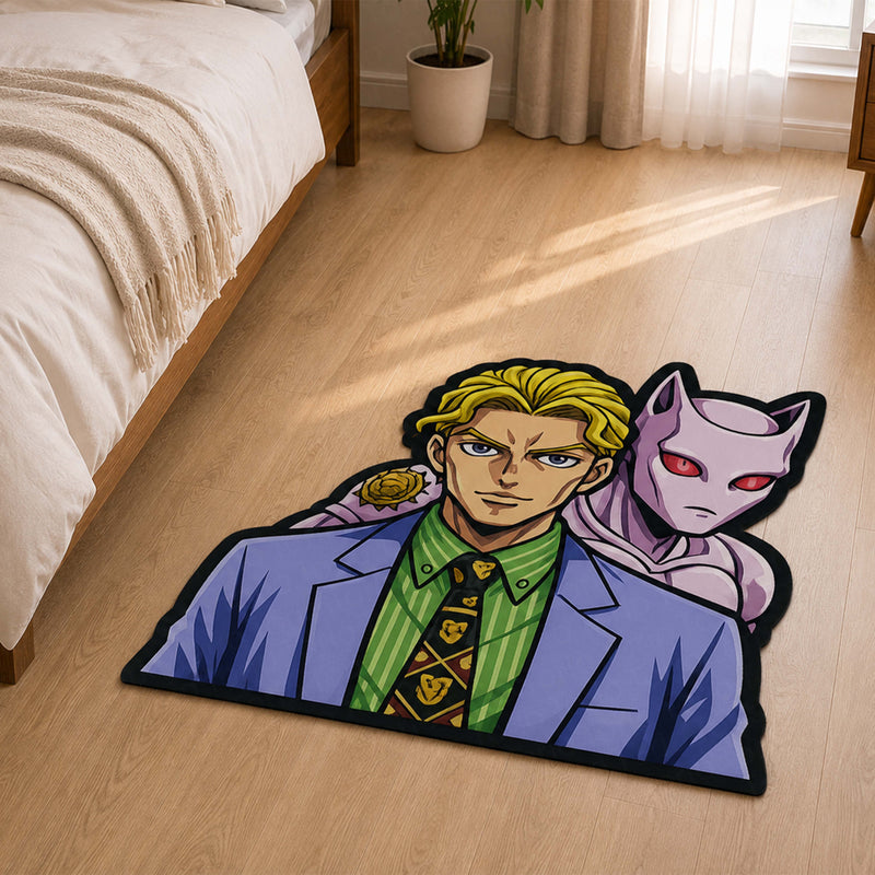 Yoshikage Kira & Killer Queen Cut-out Flat Rug | JoJo's Bizarre Adventure Anime Floor Rug | Premium JoJo Gaming Room Decor