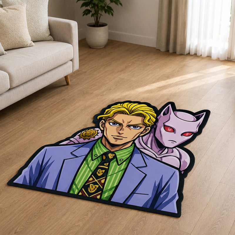 Yoshikage Kira & Killer Queen Cut-out Flat Rug | JoJo's Bizarre Adventure Anime Floor Rug | Premium JoJo Gaming Room Decor