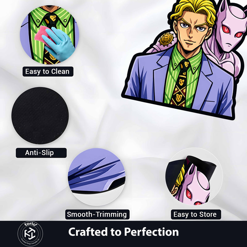 Yoshikage Kira & Killer Queen Cut-out Flat Rug | JoJo's Bizarre Adventure Anime Floor Rug | Premium JoJo Gaming Room Decor
