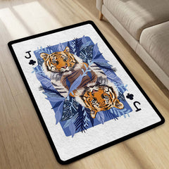 Tiger Playing Card Area Rug | King of Jungle Floor Mat | Royal Animal Theme Carpet for Bedroom, Living Room & Gaming Setup | Anti Slip Washable 3 mm Rug