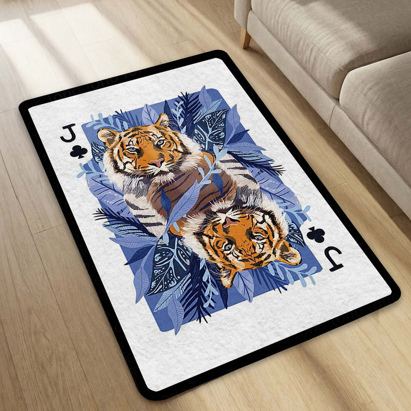 Tiger Playing Card Area Rug | King of Jungle Floor Mat | Royal Animal Theme Carpet for Bedroom, Living Room & Gaming Setup | Anti Slip Washable 3 mm Rug