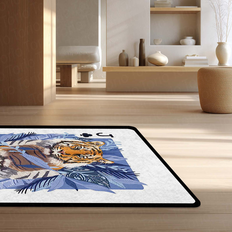 Tiger Playing Card Area Rug | King of Jungle Floor Mat | Royal Animal Theme Carpet for Bedroom, Living Room & Gaming Setup | Anti Slip Washable 3 mm Rug