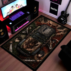 Attack on Titan Jeep Wrangler Anime Area Rug | AOT Titan Floor Mat | Eren Yeager Levi Ackerman Gaming Rug for Bedroom, Gaming Room, Anime Setup & Otaku Decor
