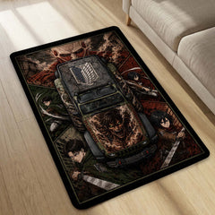 Attack on Titan Jeep Wrangler Anime Area Rug | AOT Titan Floor Mat | Eren Yeager Levi Ackerman Gaming Rug for Bedroom, Gaming Room, Anime Setup & Otaku Decor