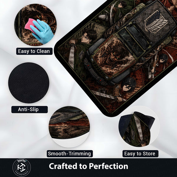 Attack on Titan Jeep Wrangler Anime Area Rug | AOT Titan Floor Mat | Eren Yeager Levi Ackerman Gaming Rug for Bedroom, Gaming Room, Anime Setup & Otaku Decor