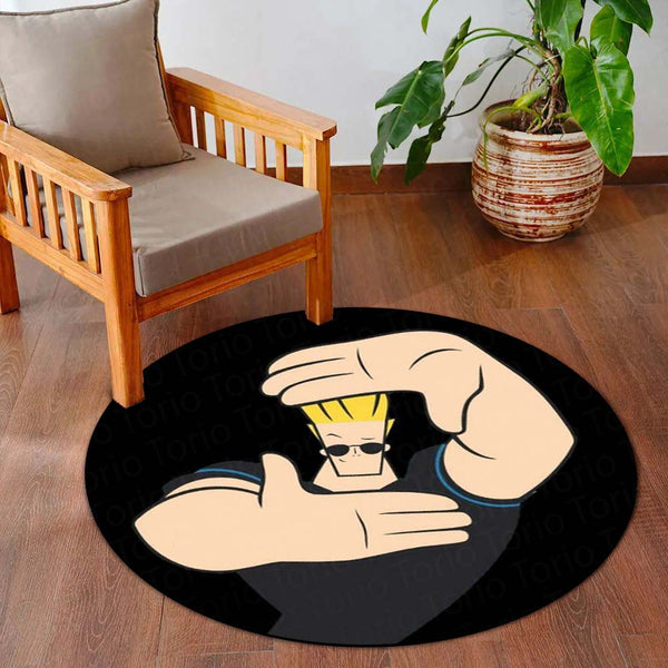 Johnny Bravo Round Rug | Cartoon Character Floor Mat | Funny Retro Cartoon Circle Rug | Anti-Slip 3 mm Absorbent Rug for Bedroom, Gaming Room & Cartoon Fans