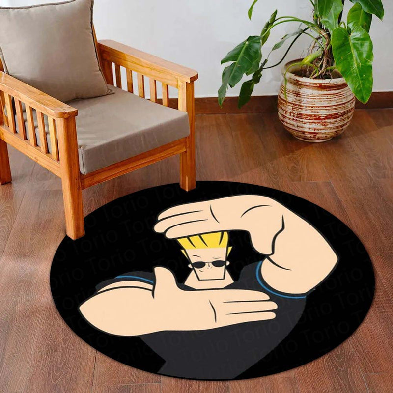 Johnny Bravo Round Rug | Cartoon Character Floor Mat | Funny Retro Cartoon Circle Rug | Anti-Slip 3 mm Absorbent Rug for Bedroom, Gaming Room & Cartoon Fans