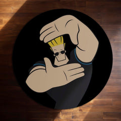 Johnny Bravo Round Rug | Cartoon Character Floor Mat | Funny Retro Cartoon Circle Rug | Anti-Slip 3 mm Absorbent Rug for Bedroom, Gaming Room & Cartoon Fans