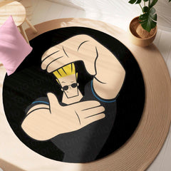 Johnny Bravo Round Rug | Cartoon Character Floor Mat | Funny Retro Cartoon Circle Rug | Anti-Slip 3 mm Absorbent Rug for Bedroom, Gaming Room & Cartoon Fans