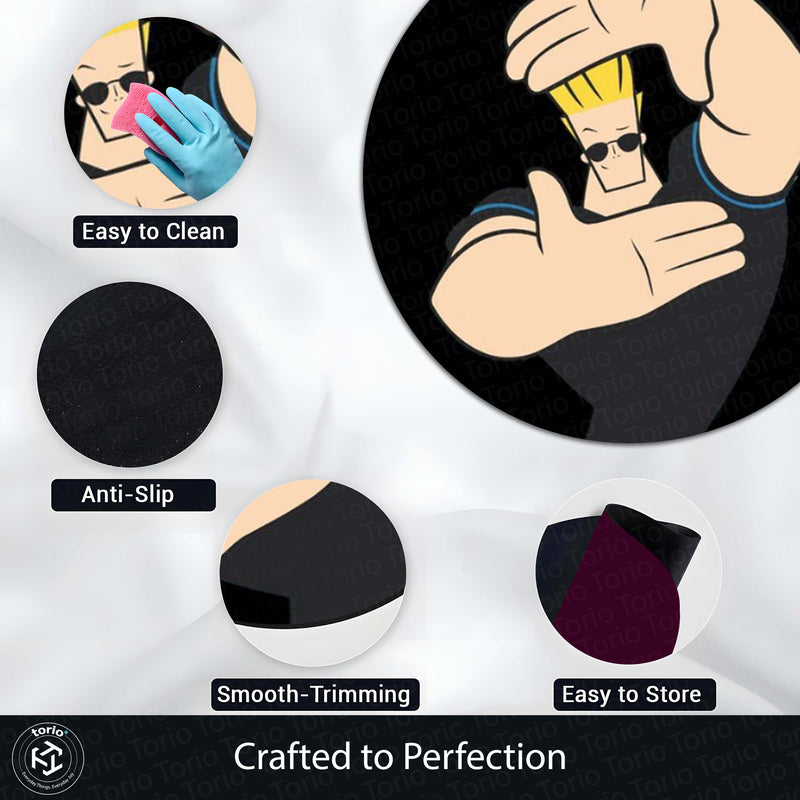Johnny Bravo Round Rug | Cartoon Character Floor Mat | Funny Retro Cartoon Circle Rug | Anti-Slip 3 mm Absorbent Rug for Bedroom, Gaming Room & Cartoon Fans