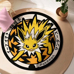 Jolteon Round Rug | Electric Pokémon Floor Mat | Anime Circle Rug | Anti-Slip 3 mm Absorbent Rug for Bedroom, Gaming Room & Pokémon Fans