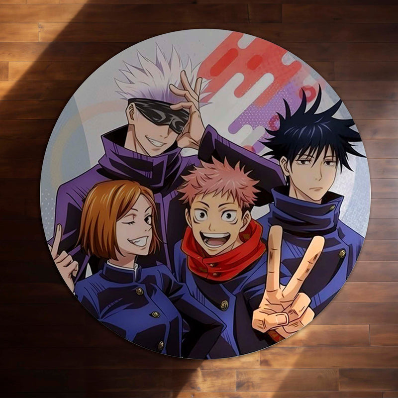 Jujutsu Kaisen Round Rug | Gojo, Yuji, Nobara & Megumi Anime Floor Mat | Anti-Slip 3 mm Absorbent Circle Rug for Bedroom, Gaming Room & Anime Fans