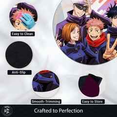 Jujutsu Kaisen Round Rug | Gojo, Yuji, Nobara & Megumi Anime Floor Mat | Anti-Slip 3 mm Absorbent Circle Rug for Bedroom, Gaming Room & Anime Fans
