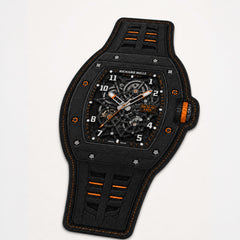 Richard Mille RM 35-02 Black & Orange Watch Flat Rug | Luxury Skeleton Watch Area Rug | Premium Mechanical Timepiece Floor Mat for Bedroom, Gaming Room & Collector Décor