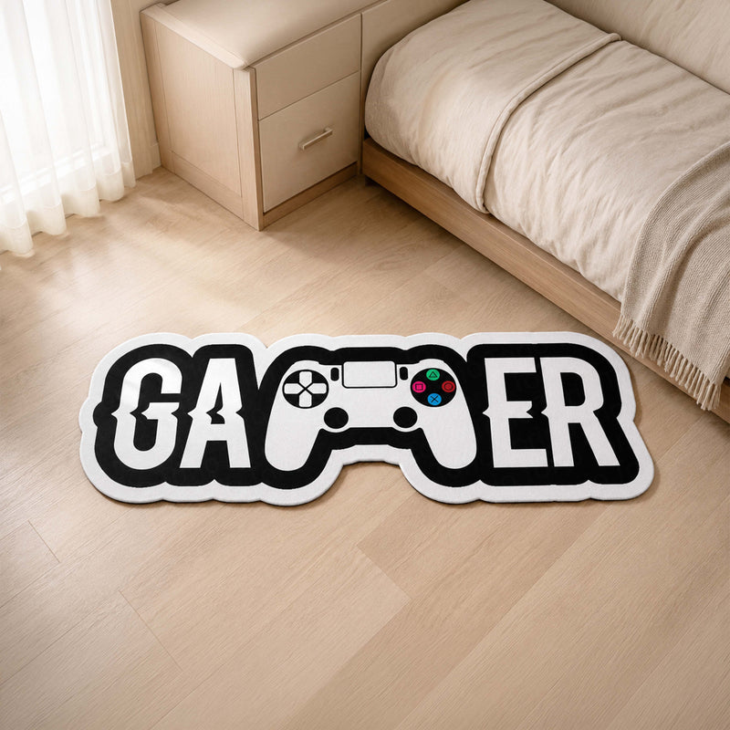 Gamer Gaming Controller Logo Flat Rug | Console Gamer Die-Cut Flat Rug | Gaming Room & Setup Floor Decor