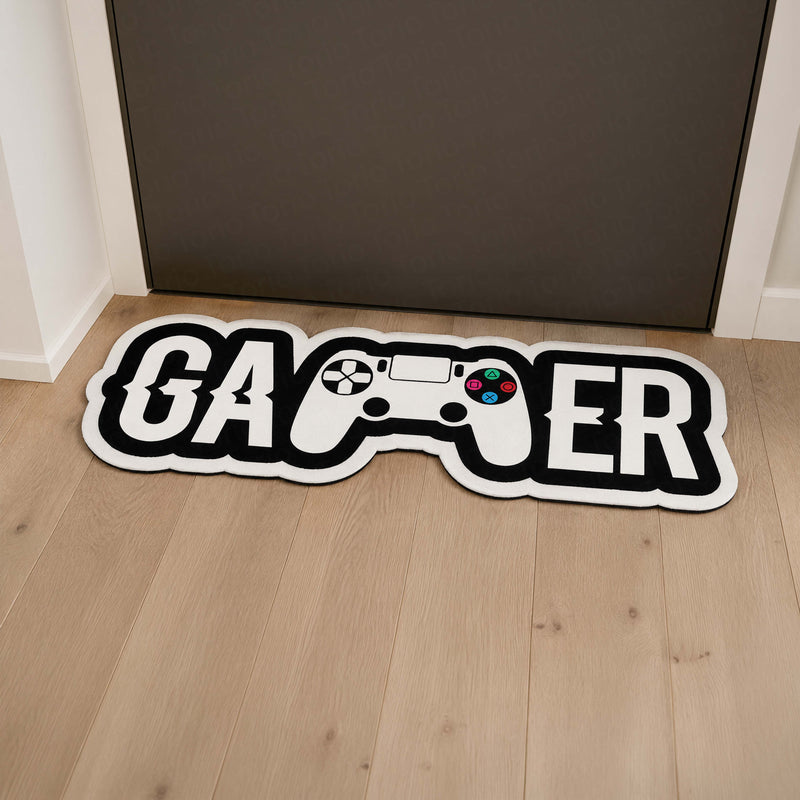 Gamer Gaming Controller Logo Flat Rug | Console Gamer Die-Cut Flat Rug | Gaming Room & Setup Floor Decor