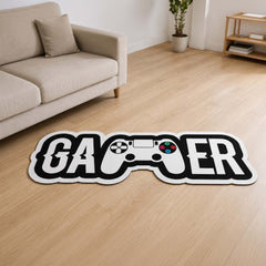 Gamer Gaming Controller Logo Flat Rug | Console Gamer Die-Cut Flat Rug | Gaming Room & Setup Floor Decor
