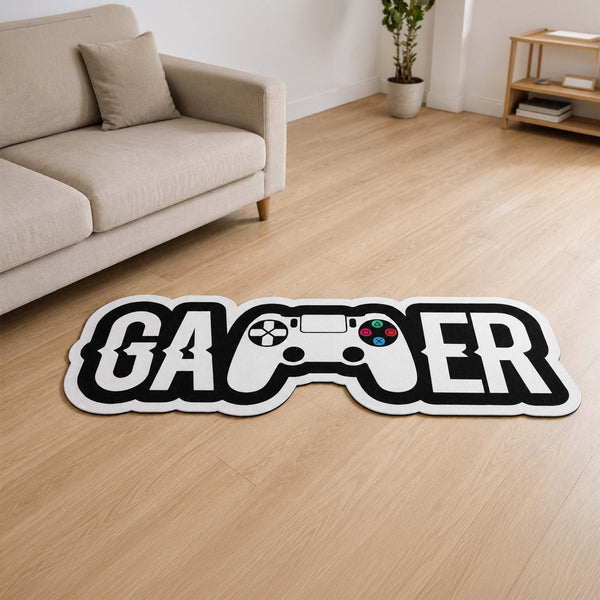 Gamer Gaming Controller Logo Flat Rug | Console Gamer Die-Cut Flat Rug | Gaming Room & Setup Floor Decor