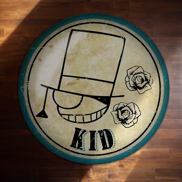 Kaito Kid Round Rug | Detective Conan Phantom Thief Anime Floor Mat | Anti-Slip 3 mm Absorbent Circle Rug for Bedroom, Gaming Room & Anime Fans