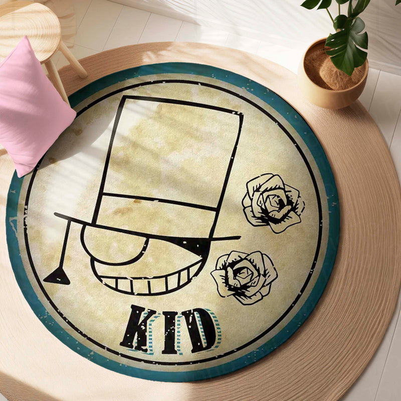 Kaito Kid Round Rug | Detective Conan Phantom Thief Anime Floor Mat | Anti-Slip 3 mm Absorbent Circle Rug for Bedroom, Gaming Room & Anime Fans