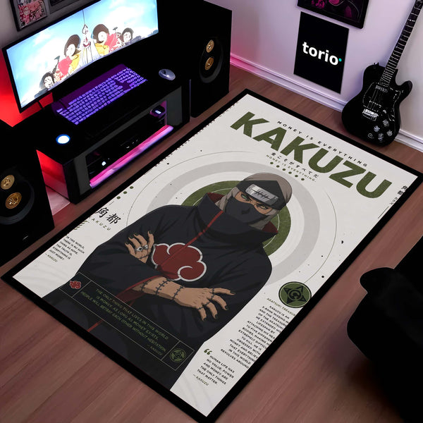 Naruto Kakuzu Anime Character Flat Rug | Akatsuki Kakuzu Art Flat Rug | Premium Anime Gaming Room Floor Decor