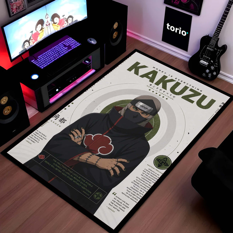 Naruto Kakuzu Anime Character Flat Rug | Akatsuki Kakuzu Art Flat Rug | Premium Anime Gaming Room Floor Decor