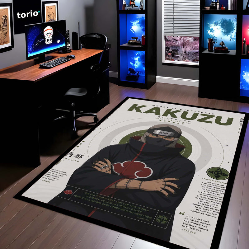 Naruto Kakuzu Anime Character Flat Rug | Akatsuki Kakuzu Art Flat Rug | Premium Anime Gaming Room Floor Decor